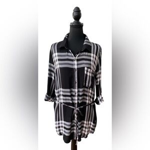 Faded Glory: Black and White Flannel Button Down Shirt Dress